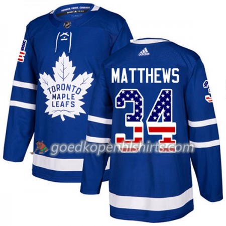 Toronto Maple Leafs Auston Matthews 34 Adidas 2017-2018 Blauw USA Flag Fashion Authentic Shirt - Mannen
